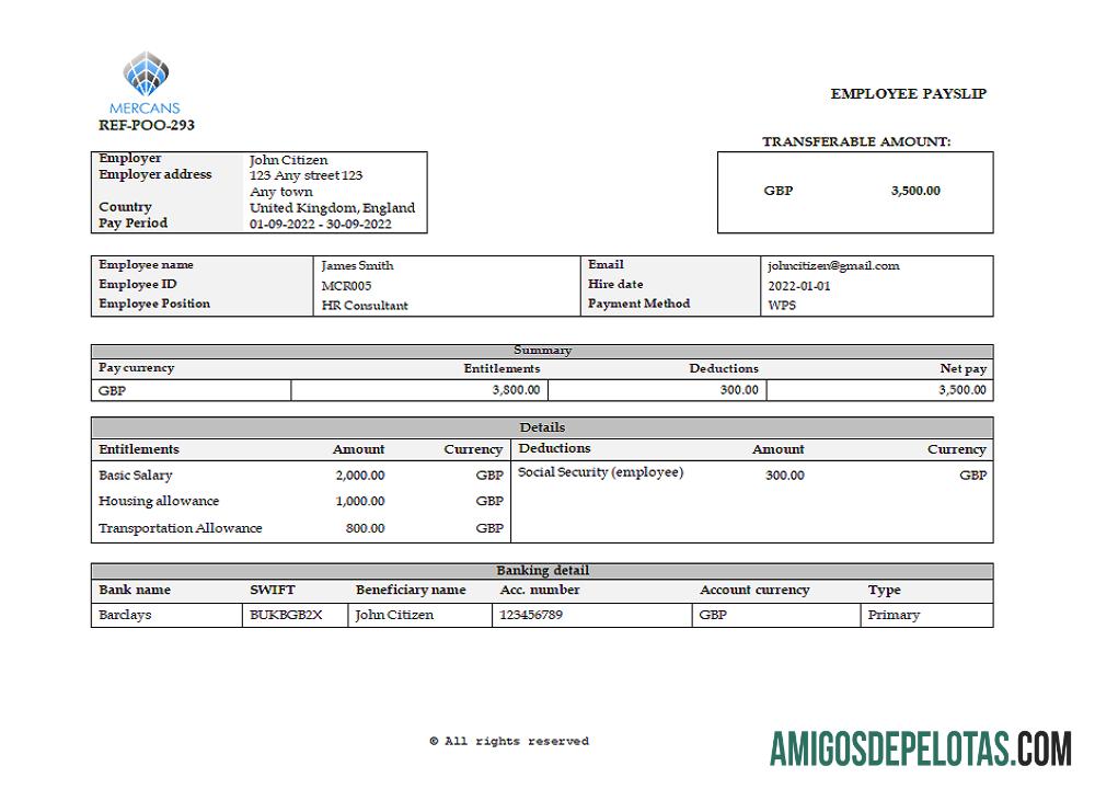 Reino Unido Mercans Global Payroll Solutions & Services Empresa de folha de pagamento amostra